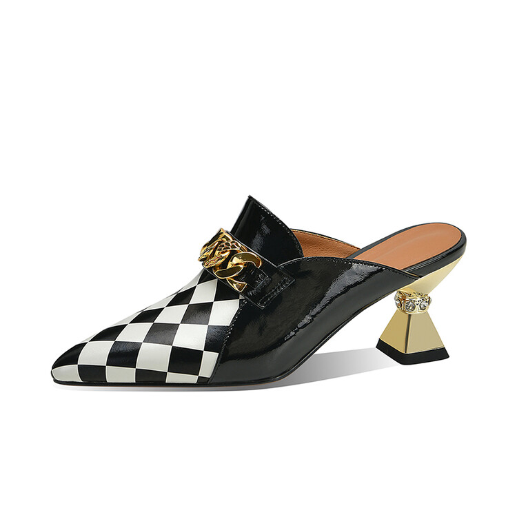 20220309170125531202203091701255314_750.jpg Women's White Leather Closed Toe Slippers with Plaid Metal Accents
