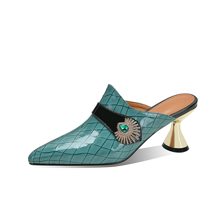 202203101550167122022031015501671211_750.jpg Light Blue Leather Closed Toe Slippers with Plaid and Belt Detail