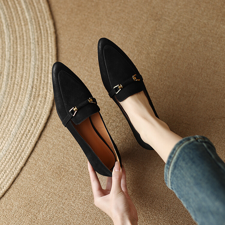 Women's Fashion Loafers Slip-On Pointed Toe Mid Chunky Heel