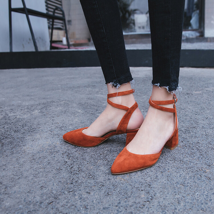 20230301325205037_750.jpg Women's Mary Jane Flats - Suede Pointed Toe Chunky Heel Shoes