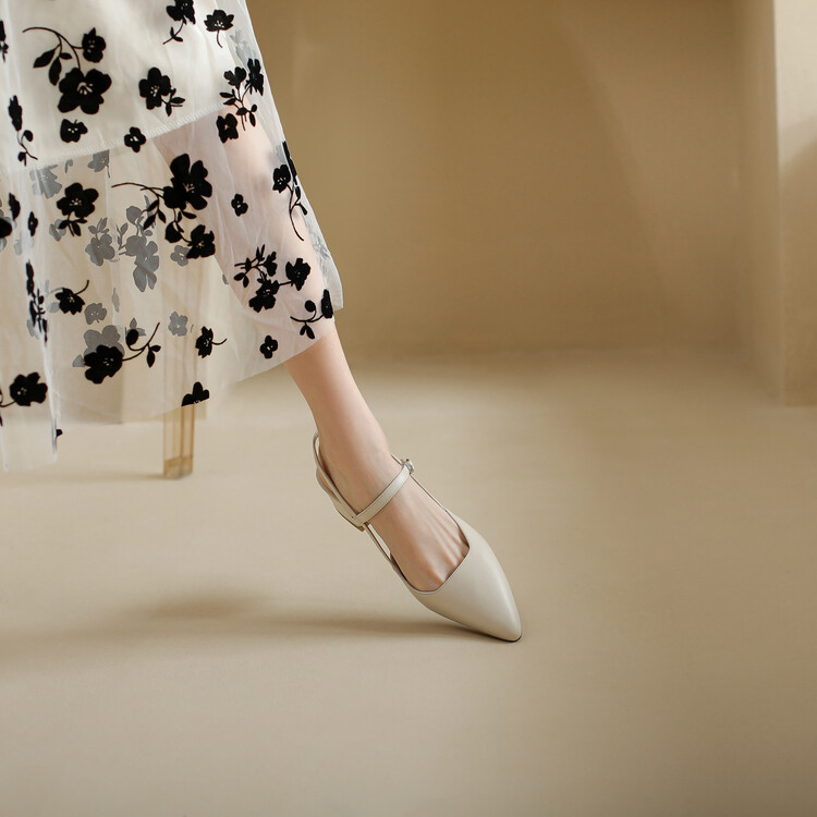 Minimalist Pointed Toe Mid Heel Pumps with Ankle Strap