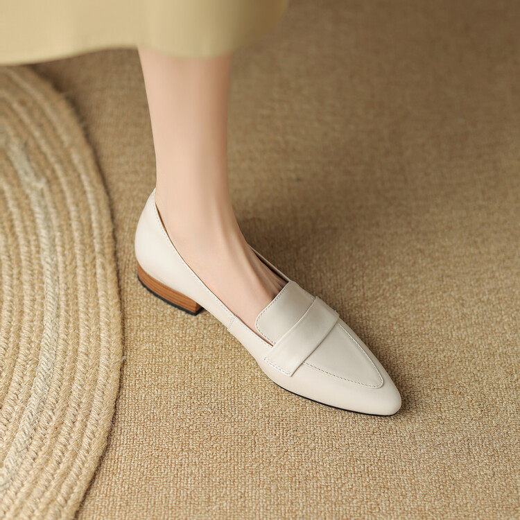 20230305739123034_750.jpg Minimalist Leather Loafers for Women - Pointed Toe Chunky Mid Heel Slip-On Shoes