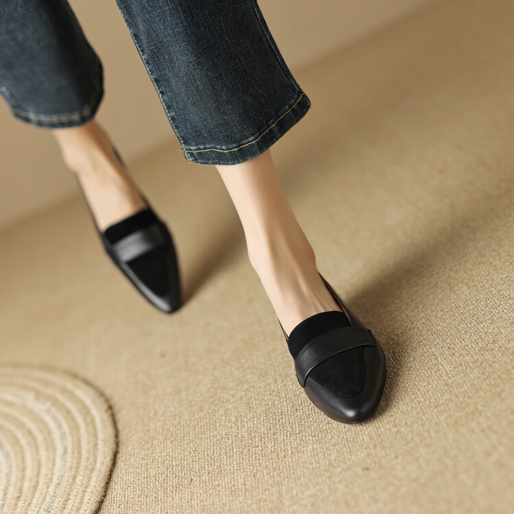 20230305739123039_750.jpg Minimalist Leather Loafers for Women - Pointed Toe Chunky Mid Heel Slip-On Shoes