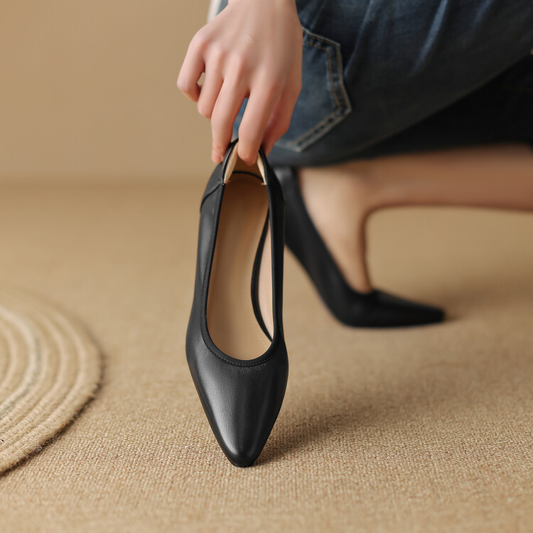 Women's Minimalist Pointed Toe Slip-On Shoes with Chunky Mid Heel - Style q.html