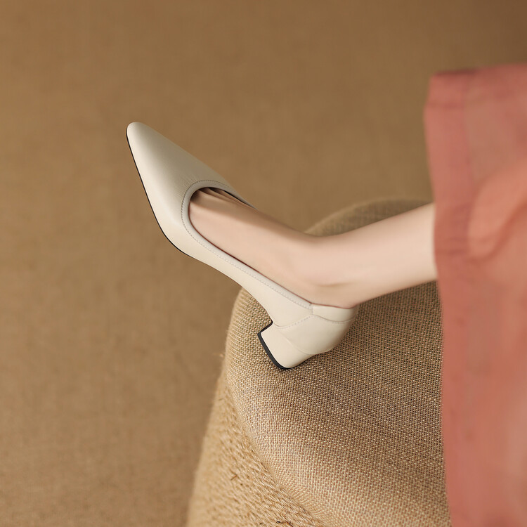 Women's Minimalist Pointed Toe Slip-On Shoes with Chunky Mid Heel - Style q.html