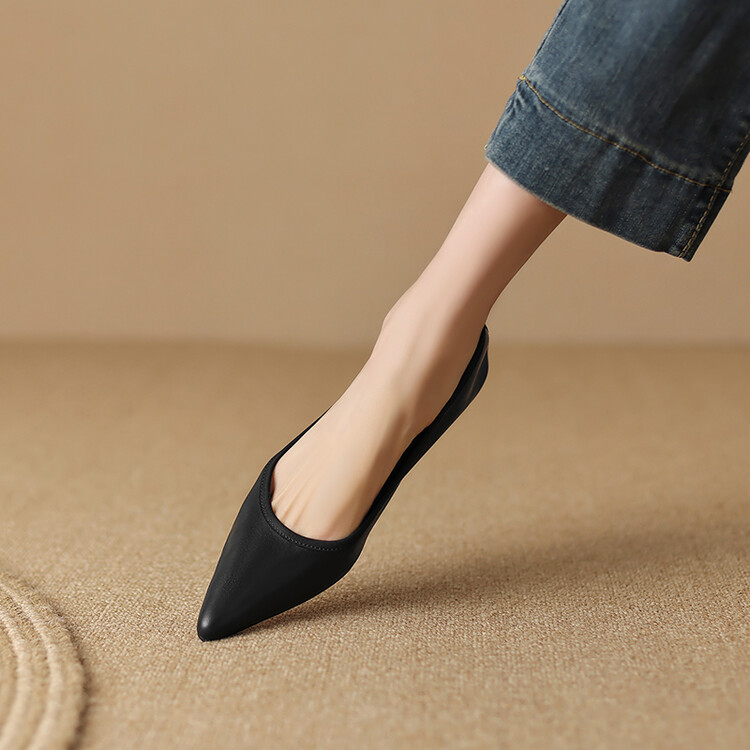 Women's Fashion Slip-On Wedge Shoes - Cow Leather, Pointed Toe, Mid Heel
