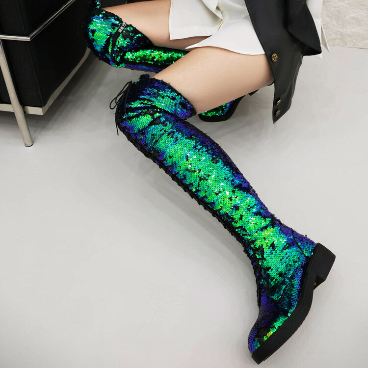 20230722787528050_750.jpg Sequin Over-the-Knee Fashion Boots with Cross Straps