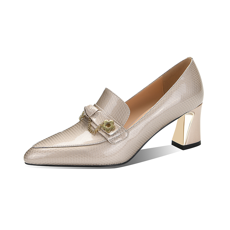 20241212171038568202412121710385682_750.jpg Champagne Pointed Toe Mid Heel Pumps with Belt and Metal Accents